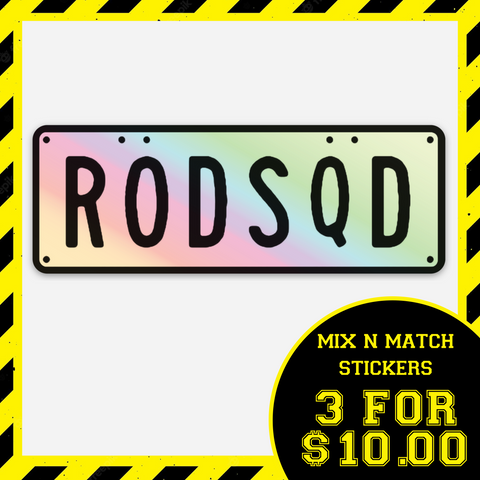 STICKER - RODSQD Rod Squad Number Plate Holographic